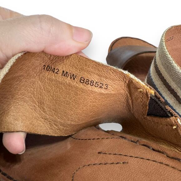 Born Leather And Striped Canvas Two Strap Platform Wedge Sandals Women's Size 10 - Picture 8 of 10